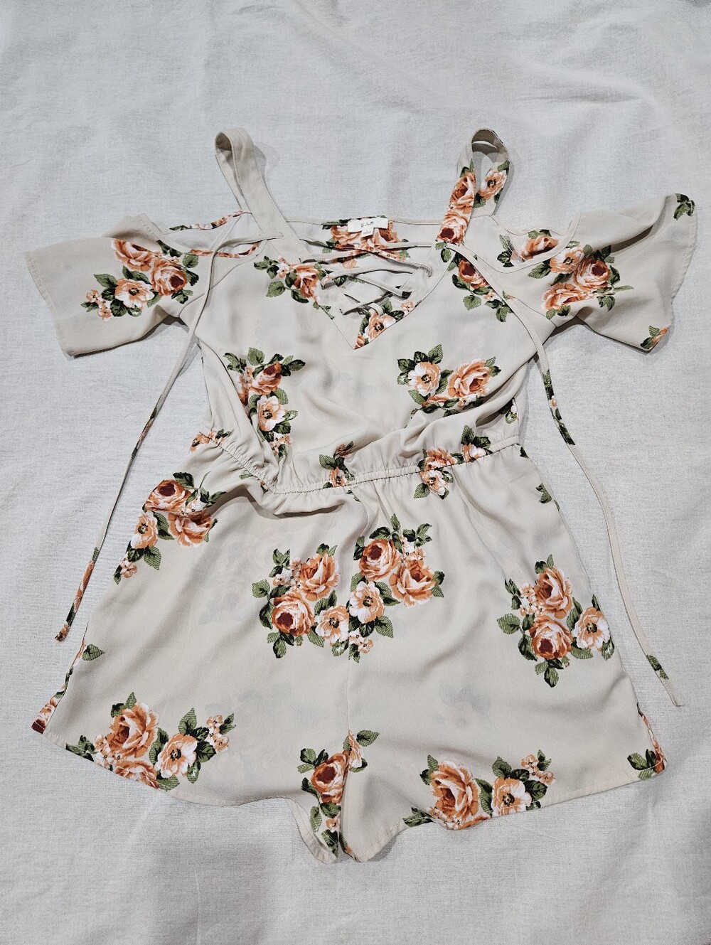 Women's Floral Cream Cold-Shoulder Romper